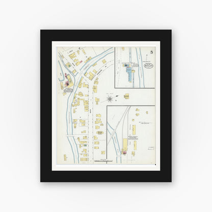 Old map wall art mockup — black gallery frame with white mat — Sanborn Fire Insurance Map from Butler, Morris County, New Jersey (1901), Sheet #0005