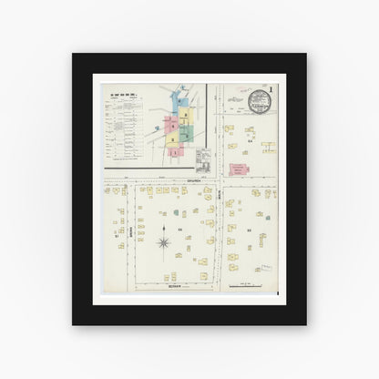 Old map wall art mockup — black gallery frame with white mat — Sanborn Fire Insurance Map from Flemington, Hunterdon County, New Jersey (1890) - Complete Map Set