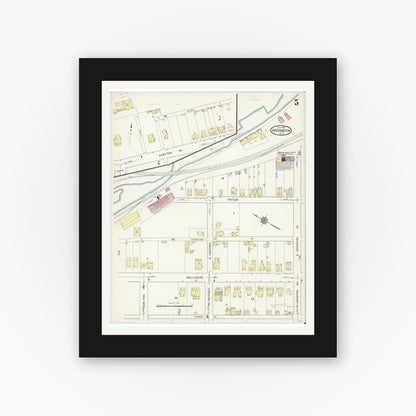Old map wall art mockup — black gallery frame with white mat — Sanborn Fire Insurance Map from Washington, Warren County, New Jersey (1914), Sheet #0005