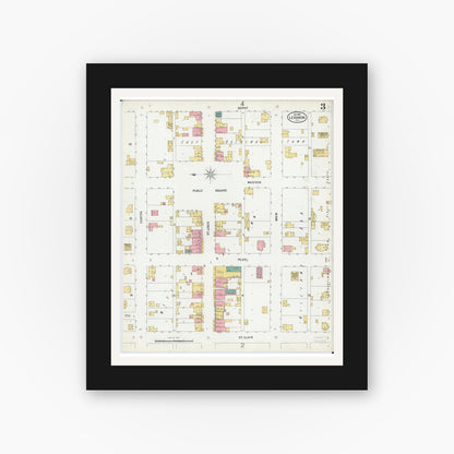 Old map wall art mockup — black gallery frame with white mat — Sanborn Fire Insurance Map from Lebanon, Saint Clair County, Illinois (1899), Sheet #0003