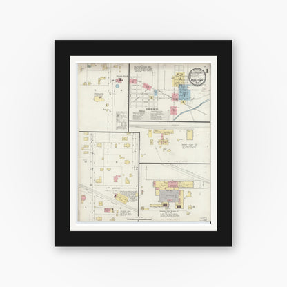 Old map wall art mockup — black gallery frame with white mat — Sanborn Fire Insurance Map from Middletown, Henry County, Indiana (1896), Sheet #0001