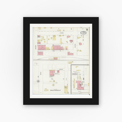 Old map wall art mockup — black gallery frame with white mat — Sanborn Fire Insurance Map from Hickory, Catawba County, North Carolina (1896), Sheet #0002