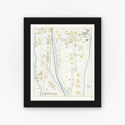 Old map wall art mockup — black gallery frame with white mat — Sanborn Fire Insurance Map from Hull, Plymouth County, Massachusetts (1916), Sheet #0021