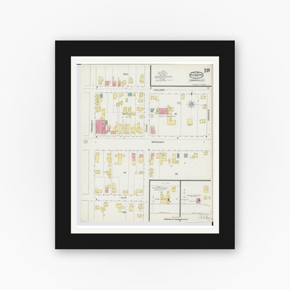 Old map wall art mockup — black gallery frame with white mat — Sanborn Fire Insurance Map from Newark, Licking County, Ohio (1893), Sheet #0019
