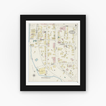 Old map wall art mockup — black gallery frame with white mat — Sanborn Fire Insurance Map from Catskill, Greene County, New York (1889), Sheet #0005
