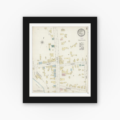 Old map wall art mockup — black gallery frame with white mat — Sanborn Fire Insurance Map from Newport, Herkimer County, New York (1887) - Complete Map Set
