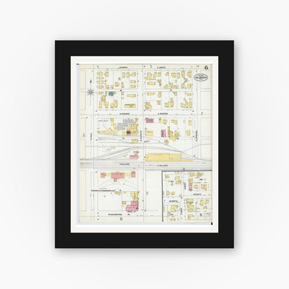 Old map wall art mockup — black gallery frame with white mat — Sanborn Fire Insurance Map from Kalamazoo, Kalamazoo County, Michigan (1902), Sheet #0006