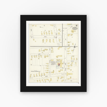 Old map wall art mockup — black gallery frame with white mat — Sanborn Fire Insurance Map from Hopkinton, Middlesex County, Massachusetts (1910), Sheet #0006