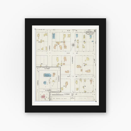 Old map wall art mockup — black gallery frame with white mat — Sanborn Fire Insurance Map from Faribault, Rice County, Minnesota (1889), Sheet #0005