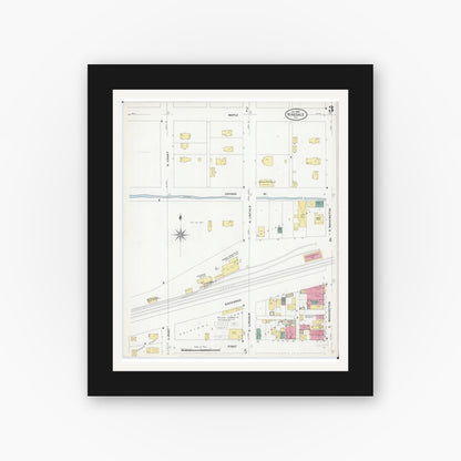Old map wall art mockup — black gallery frame with white mat — Sanborn Fire Insurance Map from Hinsdale, Du Page And Cook Counties, Illinois (1909), Sheet #0003