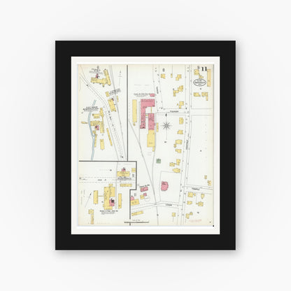 Old map wall art mockup — black gallery frame with white mat — Sanborn Fire Insurance Map from Gardner, Worcester County, Massachusetts (1900), Sheet #0011