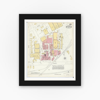 Old map wall art mockup — black gallery frame with white mat — Sanborn Fire Insurance Map from Battle Creek, Calhoun County, Michigan (1907), Sheet #0023