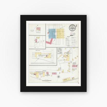 Old map wall art mockup — black gallery frame with white mat — Sanborn Fire Insurance Map from Lexington, Davidson County, North Carolina (1902) - Complete Map Set