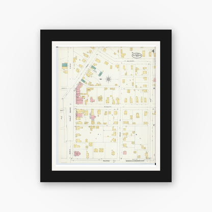 Old map wall art mockup — black gallery frame with white mat — Sanborn Fire Insurance Map from Plymouth, Huron And Richland Counties, Ohio (1904), Sheet #0004