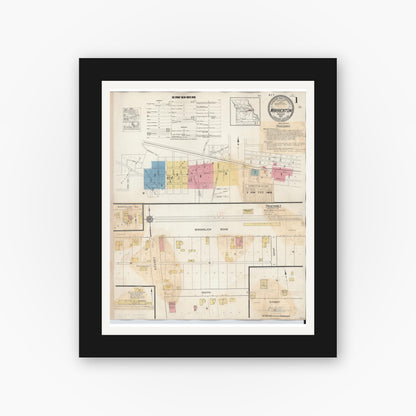 Old map wall art mockup — black gallery frame with white mat — Sanborn Fire Insurance Map from Warrenton, Warren County, Missouri (1932) - Complete Map Set