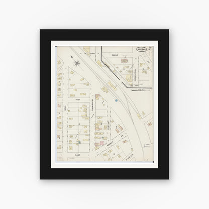 Old map wall art mockup — black gallery frame with white mat — Sanborn Fire Insurance Map from Neenah, Winnebago County, Wisconsin (1887), Sheet #0007