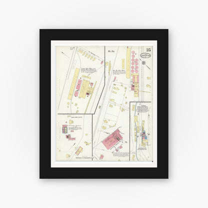 Old map wall art mockup — black gallery frame with white mat — Sanborn Fire Insurance Map from Lock Haven, Clinton County, Pennsylvania (1914), Sheet #0025