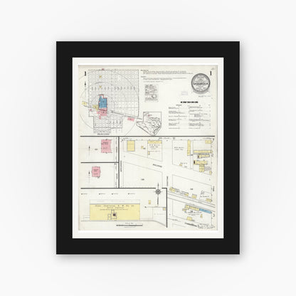 Old map wall art mockup — black gallery frame with white mat — Sanborn Fire Insurance Map from Shamrock, Wheeler County, Texas (1926) - Complete Map Set