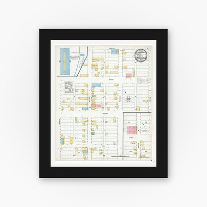 Old map wall art mockup — black gallery frame with white mat — Sanborn Fire Insurance Map from Marble Falls, Burnet County, Texas (1900), Sheet #0001