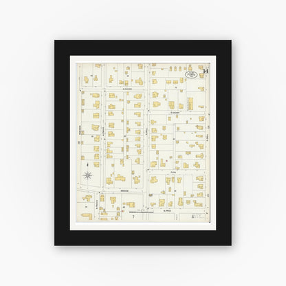 Old map wall art mockup — black gallery frame with white mat — Sanborn Fire Insurance Map from Paris, Lamar County, Texas (1902), Sheet #0014