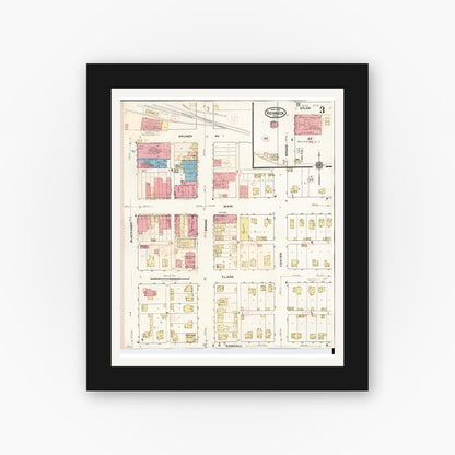 Old map wall art mockup — black gallery frame with white mat — Sanborn Fire Insurance Map from Reinbeck, Grundy County, Iowa (1935), Sheet #0003