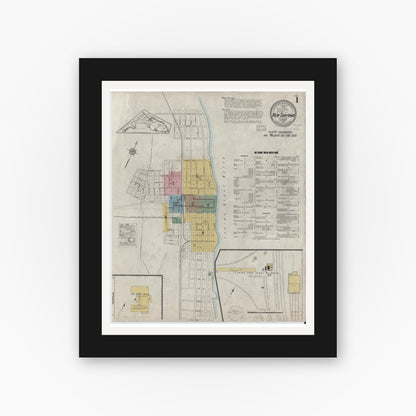 Old map wall art mockup — black gallery frame with white mat — Sanborn Fire Insurance Map from New Smyrna, Valusia County, Florida (1916), Sheet #0001