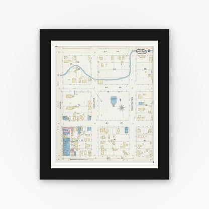 Old map wall art mockup — black gallery frame with white mat — Sanborn Fire Insurance Map from Lockport, Will County, Illinois (1891), Sheet #0003