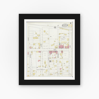 Old map wall art mockup — black gallery frame with white mat — Sanborn Fire Insurance Map from Chandlerville, Cass County, Illinois (1894), Sheet #0003