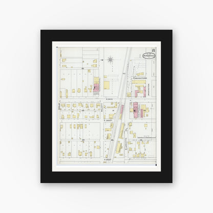 Old map wall art mockup — black gallery frame with white mat — Sanborn Fire Insurance Map from Jacksonville, Morgan County, Illinois (1892), Sheet #0008