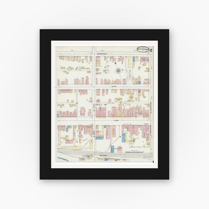 Old map wall art mockup — black gallery frame with white mat — Sanborn Fire Insurance Map from Pottstown, Montgomery County, Pennsylvania (1891), Sheet #0002