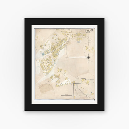 Old map wall art mockup — black gallery frame with white mat — Sanborn Fire Insurance Map from Pahoa, Hawaii County, Hawaii (1956), Sheet #0002