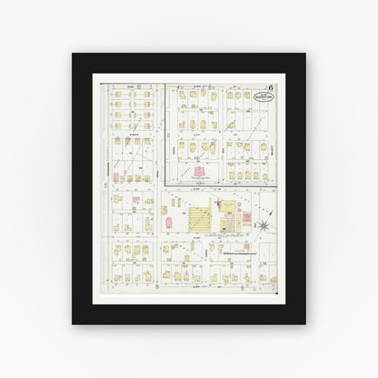 Old map wall art mockup — black gallery frame with white mat — Sanborn Fire Insurance Map from Beardstown, Cass County, Illinois (1906), Sheet #0006