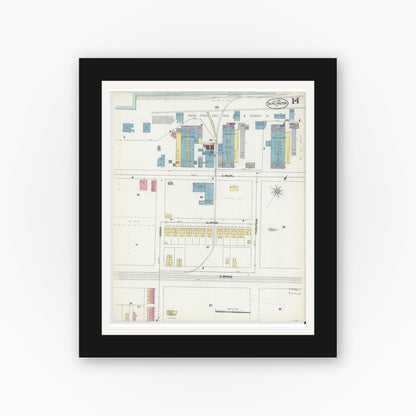 Old map wall art mockup — black gallery frame with white mat — Sanborn Fire Insurance Map from Burlington, Burlington County, New Jersey (1902), Sheet #0014