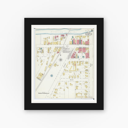 Old map wall art mockup — black gallery frame with white mat — Sanborn Fire Insurance Map from Cardington, Morrow County, Ohio (1903), Sheet #0002