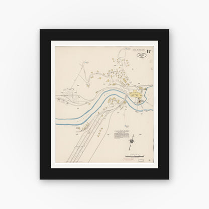 Old map wall art mockup — black gallery frame with white mat — Sanborn Fire Insurance Map from Arcata, Humboldt County, California (1919), Sheet #0017