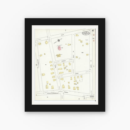 Old map wall art mockup — black gallery frame with white mat — Sanborn Fire Insurance Map from Greenfield, Franklin County, Massachusetts (1909), Sheet #0006