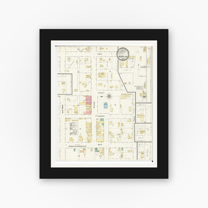 Old map wall art mockup — black gallery frame with white mat — Sanborn Fire Insurance Map from Morning Sun, Louisa County, Iowa (1895), Sheet #0001