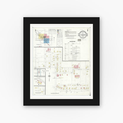 Old map wall art mockup — black gallery frame with white mat — Sanborn Fire Insurance Map from New Washington, Crawford County, Ohio (1938) - Complete Map Set