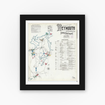 Old map wall art mockup — black gallery frame with white mat — Sanborn Fire Insurance Map from Weymouth, Norfolk County, Massachusetts (1904), Sheet #0001