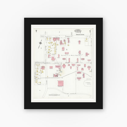 Old map wall art mockup — black gallery frame with white mat — Sanborn Fire Insurance Map from Chapel Hill, Orange County, North Carolina (1925), Sheet #0007