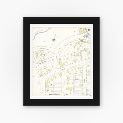 Old map wall art mockup — black gallery frame with white mat — Sanborn Fire Insurance Map from La Jolla, San Diego County, California (1909), Sheet #0002