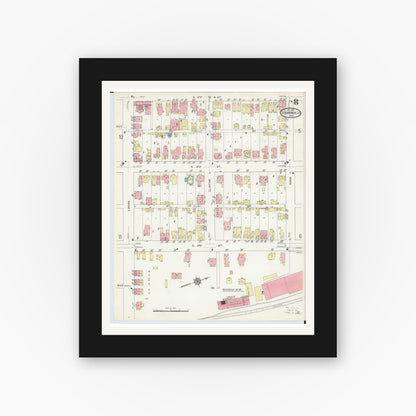 Old map wall art mockup — black gallery frame with white mat — Sanborn Fire Insurance Map from Steubenville, Jefferson County, Ohio (1913), Sheet #0008