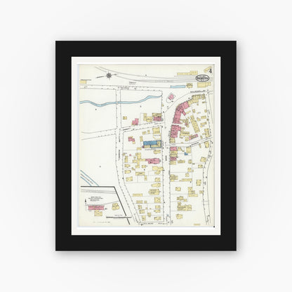 Old map wall art mockup — black gallery frame with white mat — Sanborn Fire Insurance Map from Brewster, Putnam County, New York (1920), Sheet #0004