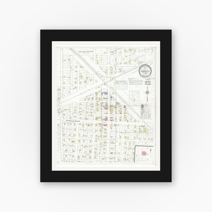 Old map wall art mockup — black gallery frame with white mat — Sanborn Fire Insurance Map from Sorento, Bond County, Illinois (1932), Sheet #0001