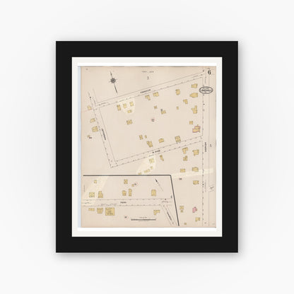 Old map wall art mockup — black gallery frame with white mat — Sanborn Fire Insurance Map from Linesville, Crawford County, Pennsylvania (1934), Sheet #0006