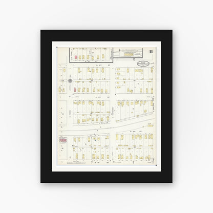 Old map wall art mockup — black gallery frame with white mat — Sanborn Fire Insurance Map from Spring Valley, Bureau County, Illinois (1913), Sheet #0011