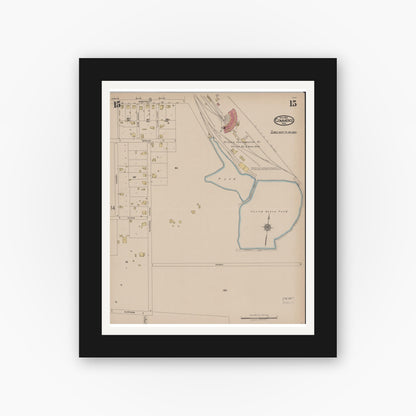 Old map wall art mockup — black gallery frame with white mat — Sanborn Fire Insurance Map from Commerce, Hunt County, Texas (1922), Sheet #0015