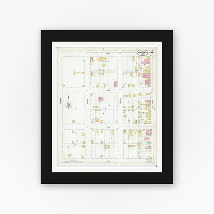Old map wall art mockup — black gallery frame with white mat — Sanborn Fire Insurance Map from Montgomery, Le Sueur  County, Minnesota (1899), Sheet #0002