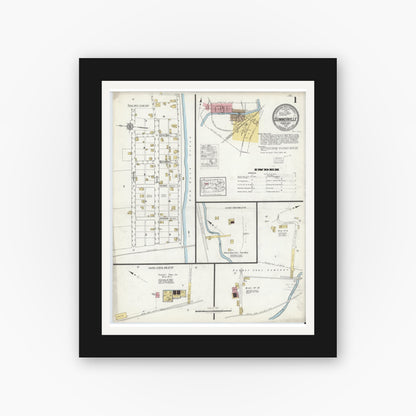Old map wall art mockup — black gallery frame with white mat — Sanborn Fire Insurance Map from Summerville, Jefferson County, Pennsylvania (1918) - Complete Map Set