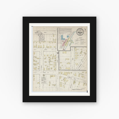 Old map wall art mockup — black gallery frame with white mat — Sanborn Fire Insurance Map from Baraga, Baraga County, Michigan (1914) - Complete Map Set